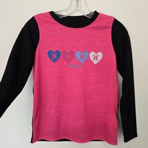Hurley Girls Size 10 Pink & Black Long Sleeve Graphic Top | Heart Logo